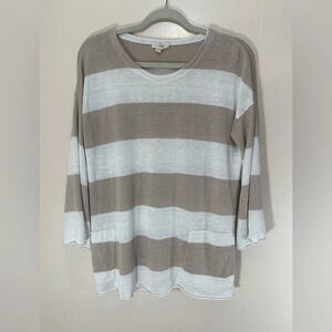 Eileen Fisher Organic Linen Knit Striped Sweater Top Women’s Size Medium